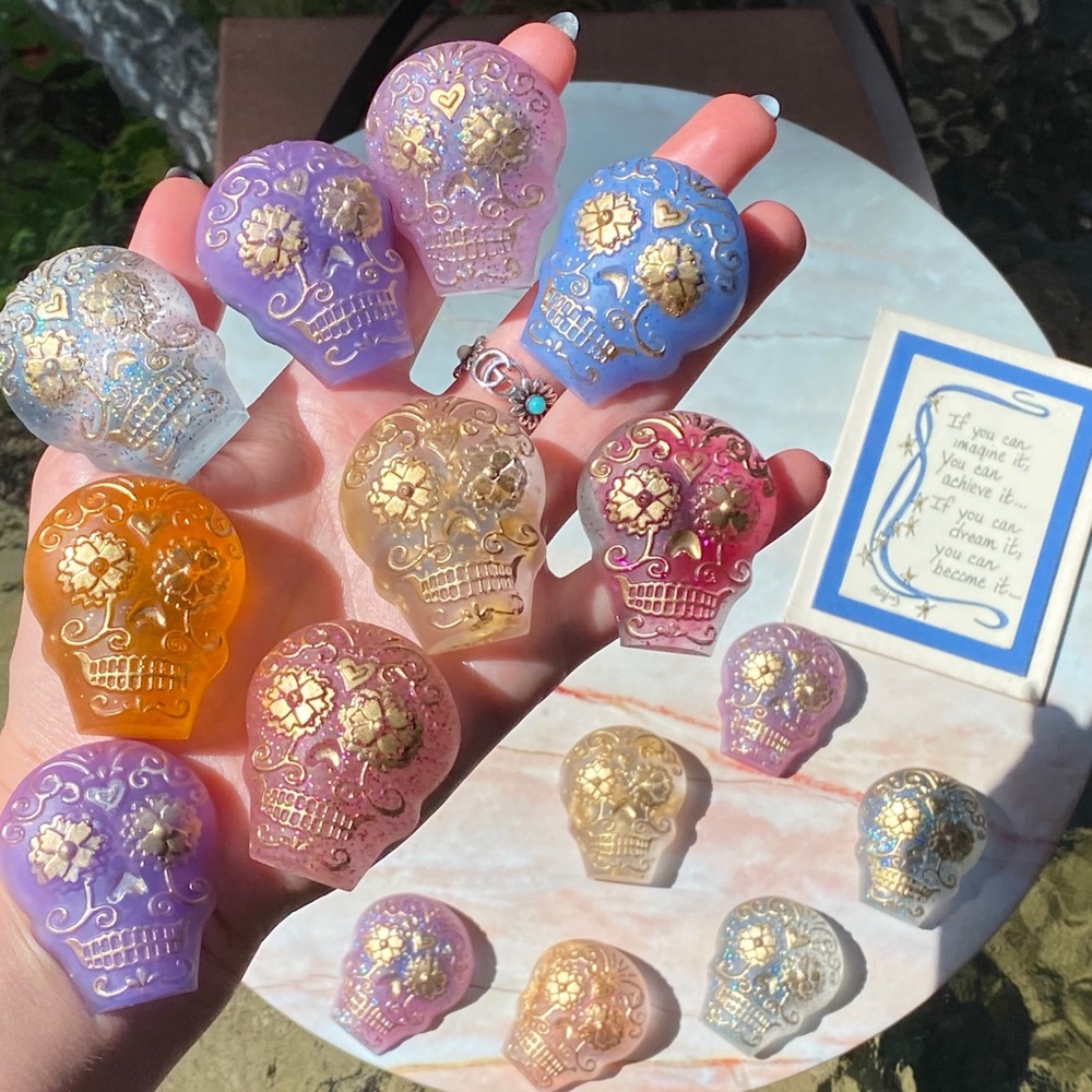 Sugar Skull Magnets PACK OF 4 Colorful Resin Art - Picture 3 of 16